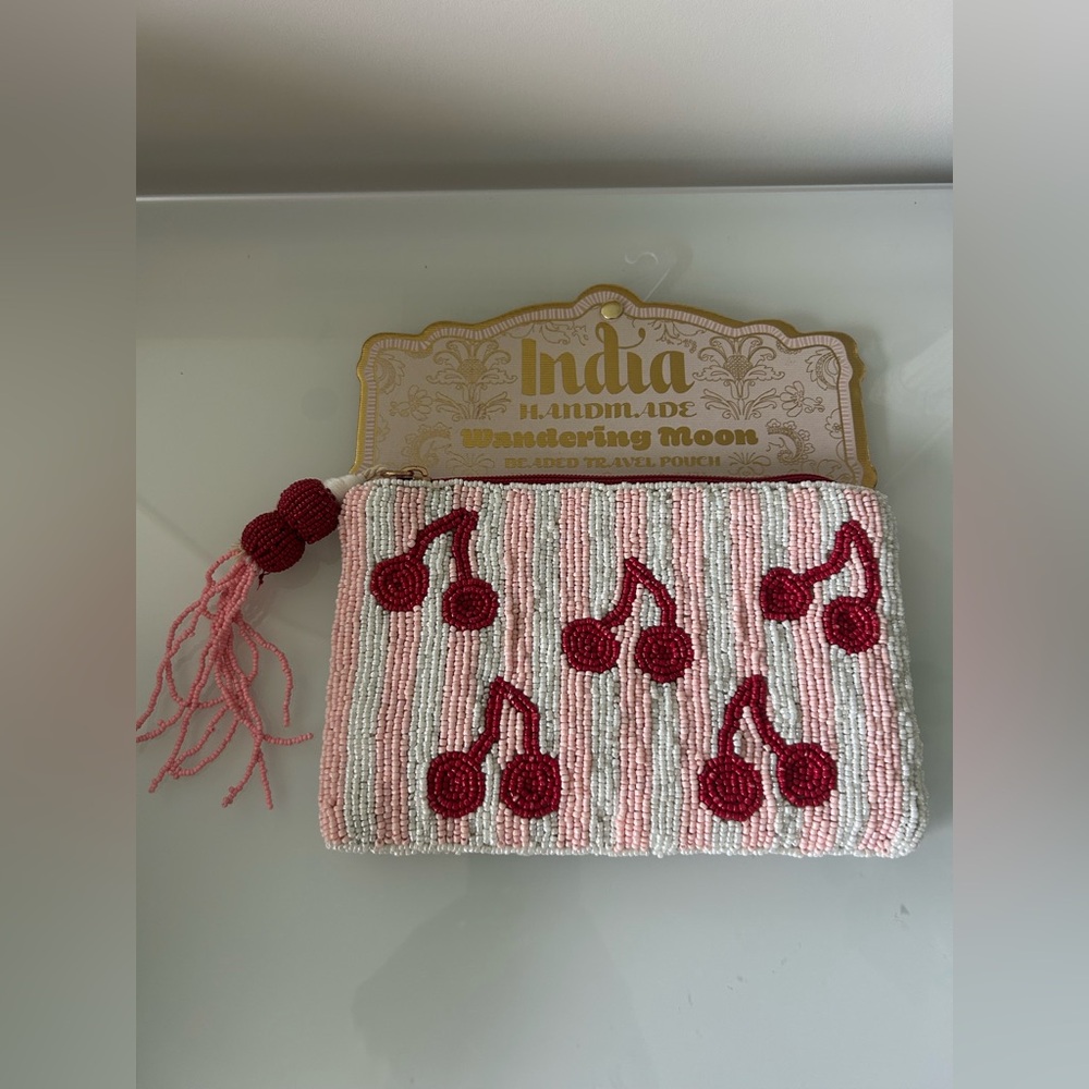 Viral beaded cherry pink striped Pouch